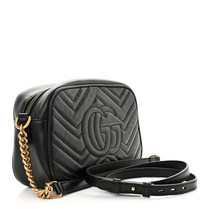 Gucci Calfskin Matelasse Small GG Marmont Chain Shoulder Bag Black 3 of 15