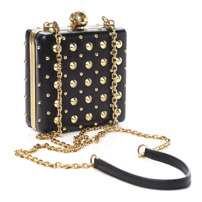 Alexander McQueen Nappa Studded Skull Box Chain Clutch Black Gold 3 of 10