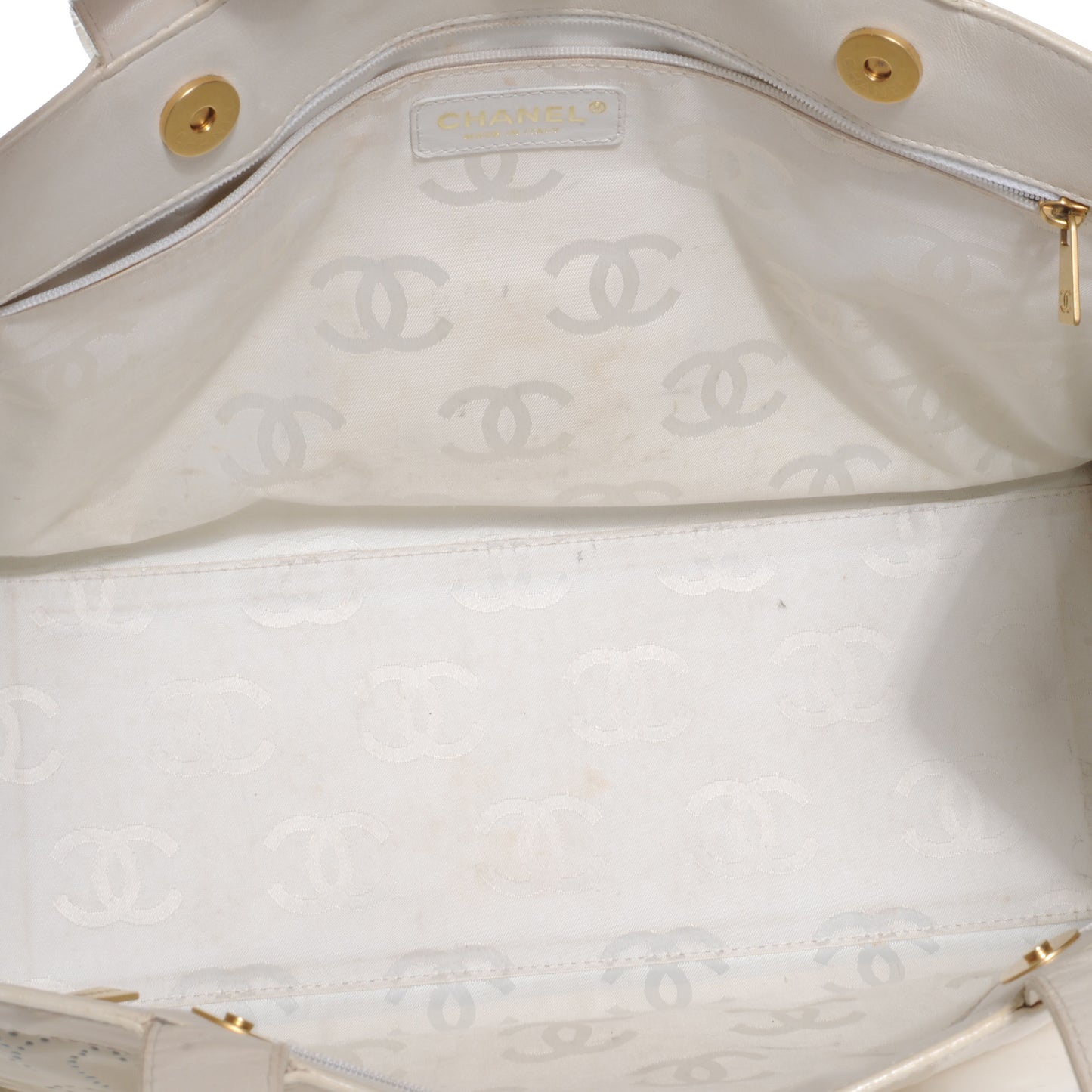 Patent Perforated Camellia Tote Ivory