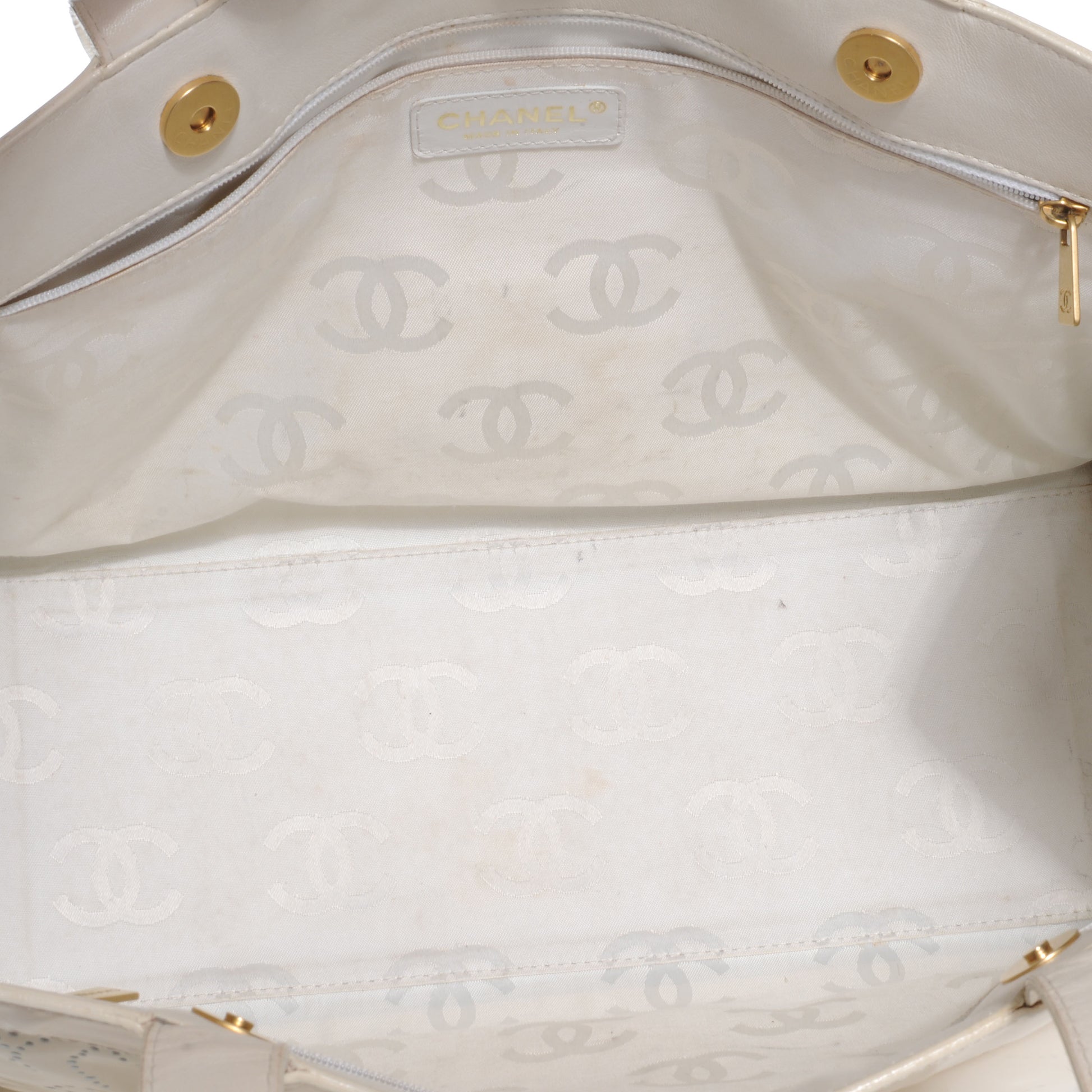 Chanel Patent Perforated Camellia Tote Ivory 5 of 7