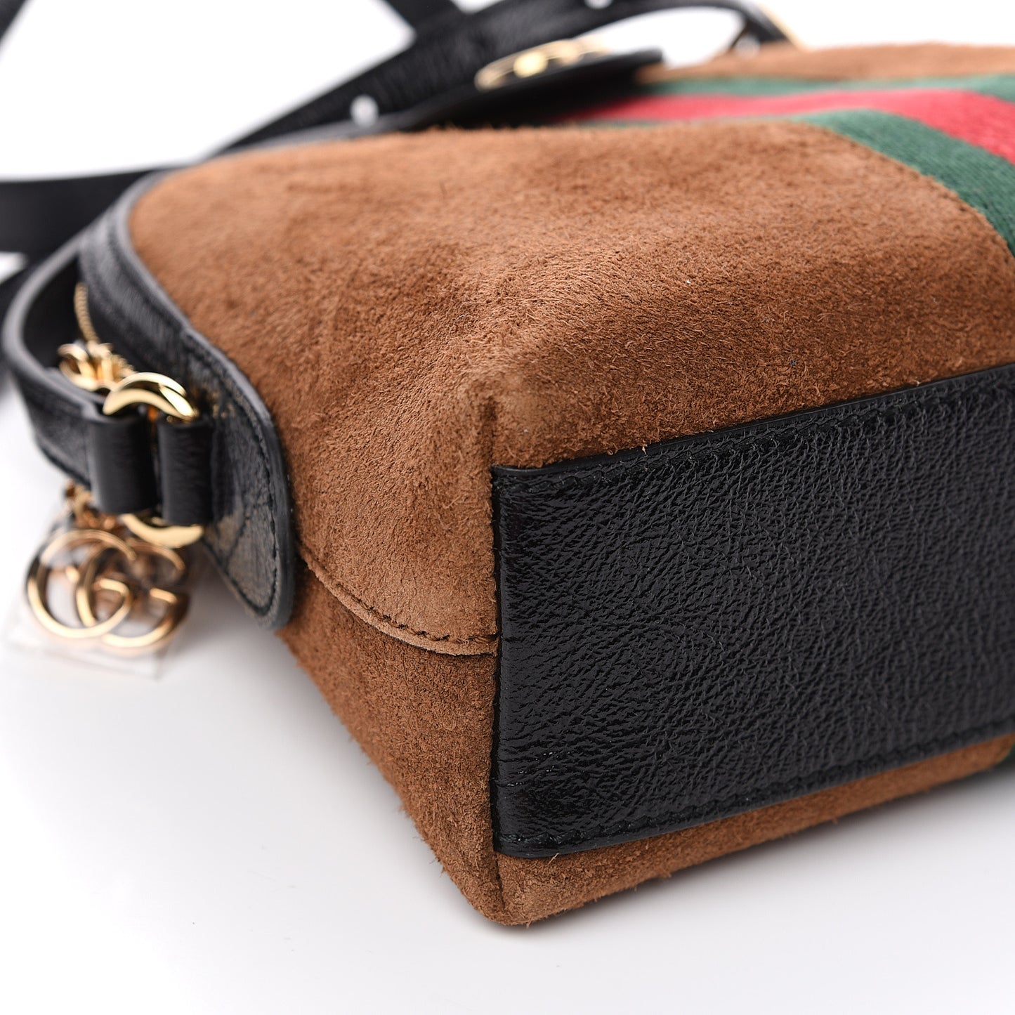 Suede Patent Web Small Ophidia Dome Shoulder Bag Nocciola Black