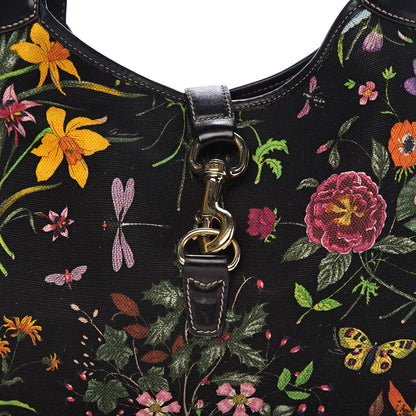 Gucci Canvas Floral Flora Medium Jackie O Bouvier Hobo Black 15 of 15