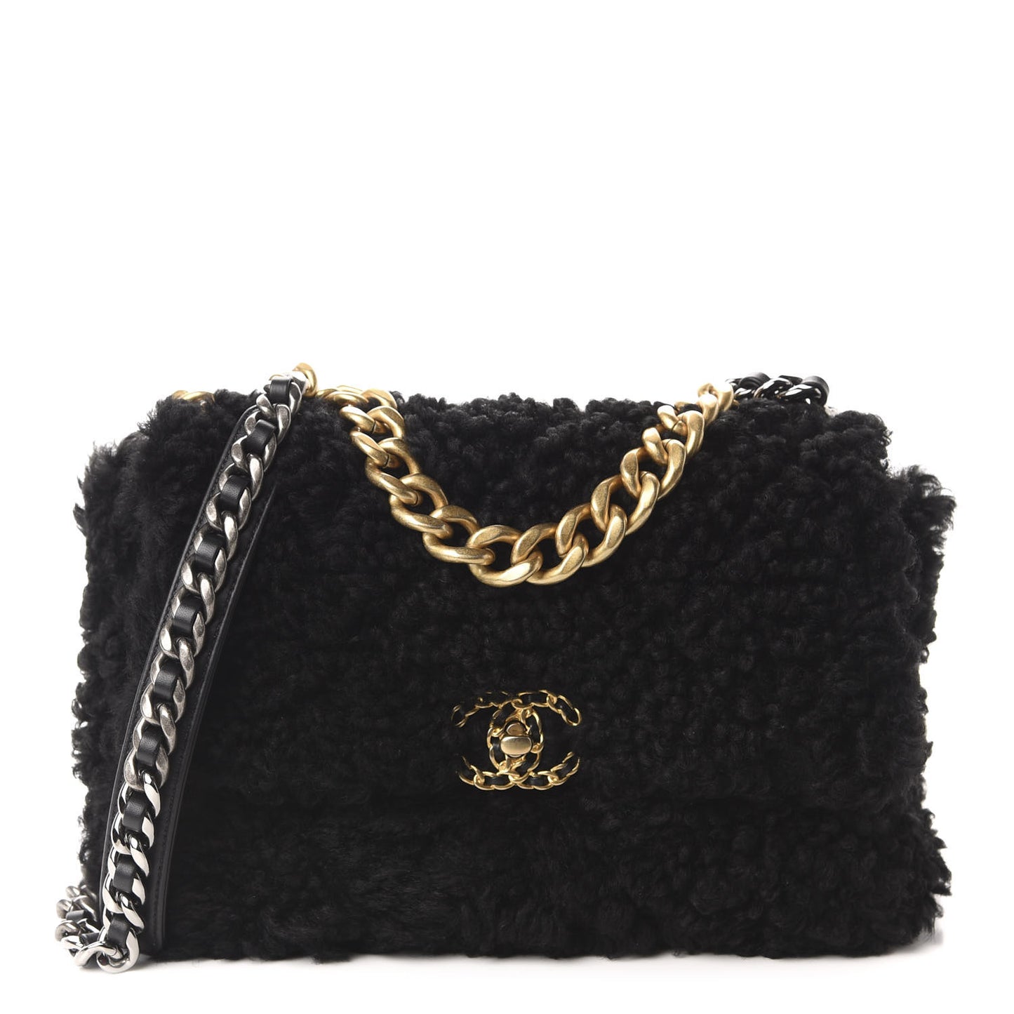 Shearling Sheepskin Large 19 Flap Black