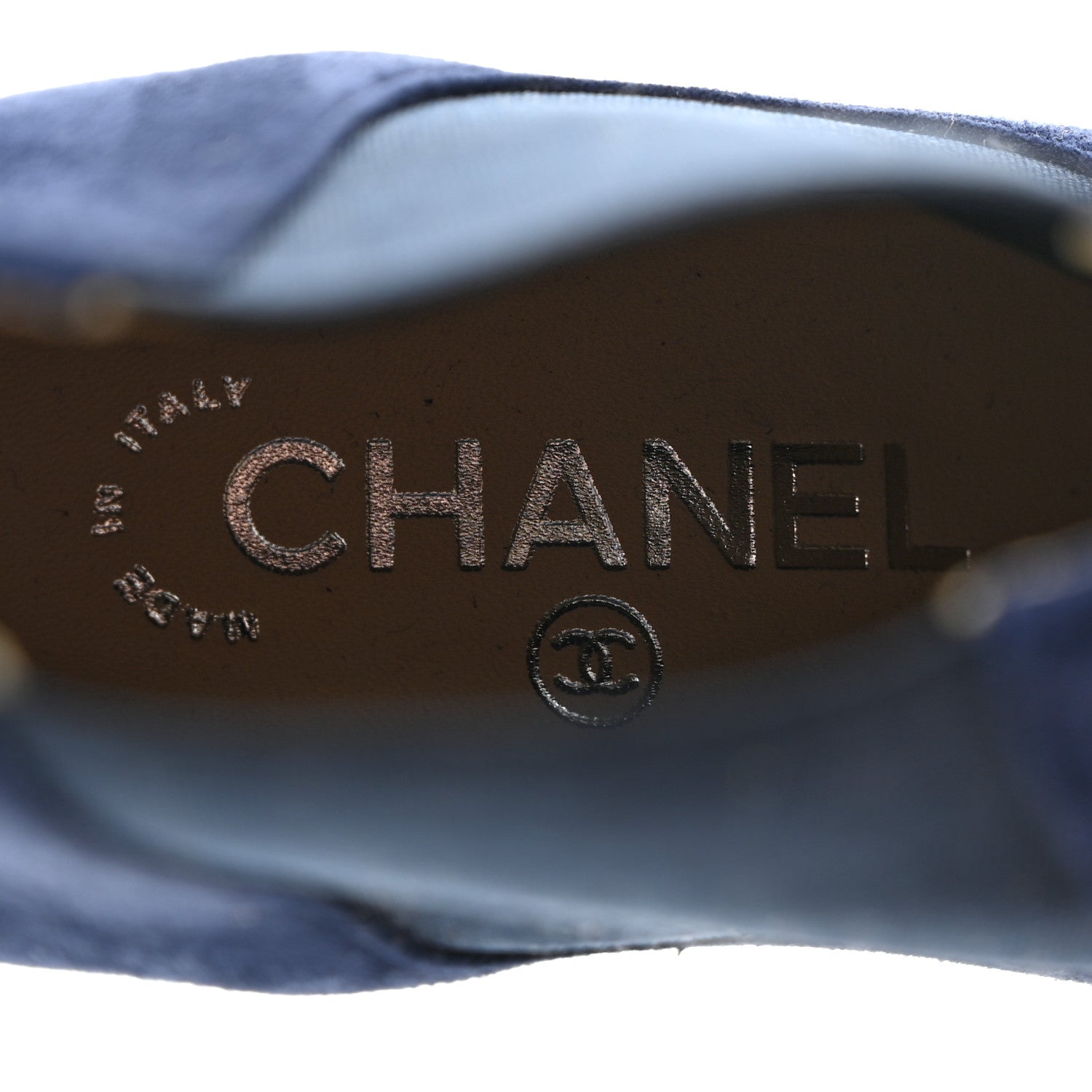 Chanel Suede CC Cap Toe Ankle Boots 35.5 Navy Blue 6 of 8