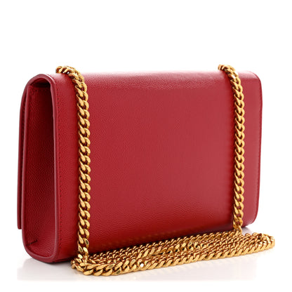 Saint Laurent Grain De Poudre Small Monogram Kate Satchel Red 3 of 11