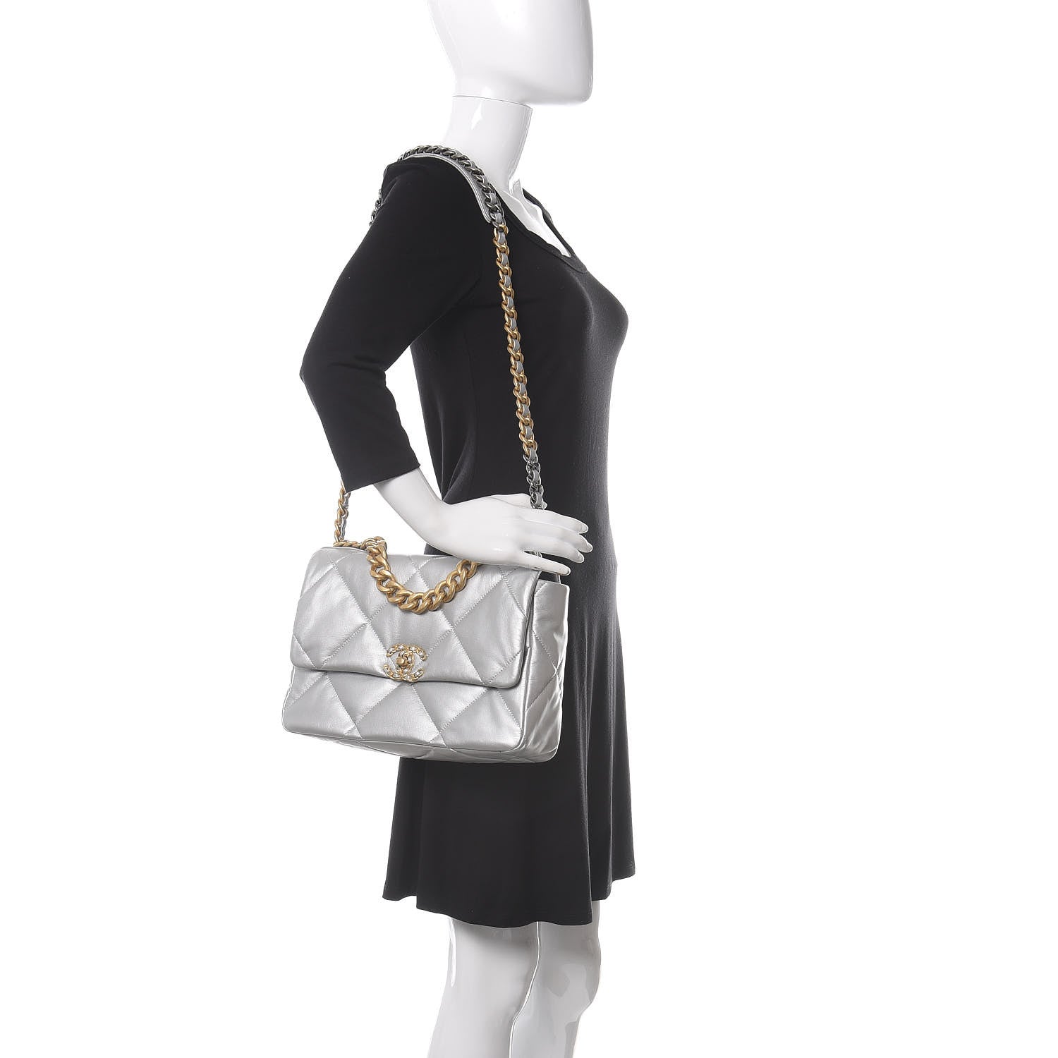 Chanel Metallic Goatskin Quilted Large 19 Flap Silver 2 of 11