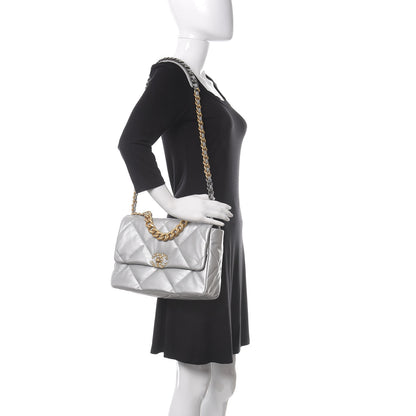 Chanel Metallic Goatskin Quilted Large 19 Flap Silver 2 of 11