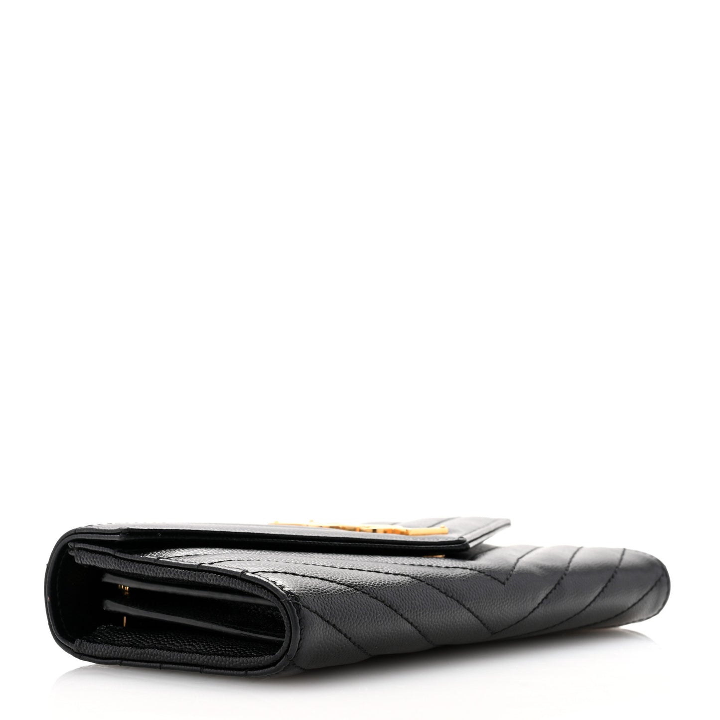 Grain De Poudre Matelasse Chevron Monogram Flap Wallet Black