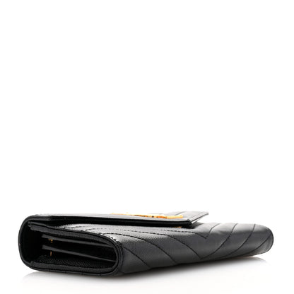 Saint Laurent Grain De Poudre Matelasse Chevron Monogram Flap Wallet Black 4 of 9