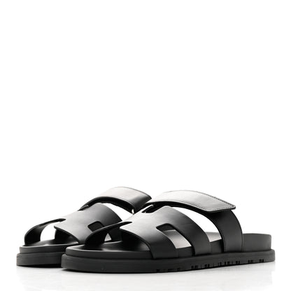 Hermes Calfskin Womens Chypre Sandals 37 Black 3 of 14