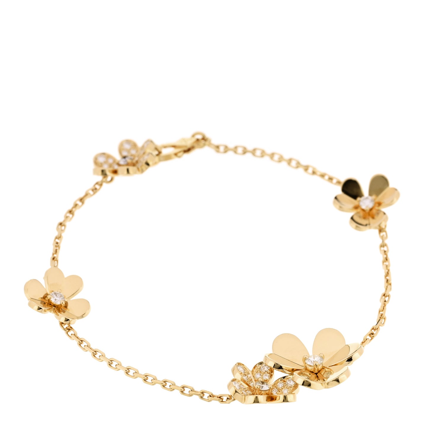 18K Yellow Gold Diamond Frivole 5 Flowers Bracelet