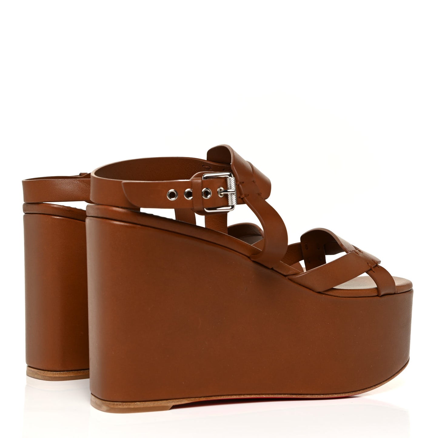 Calfskin Cavaleppa Wedge Sandals 38 Brown
