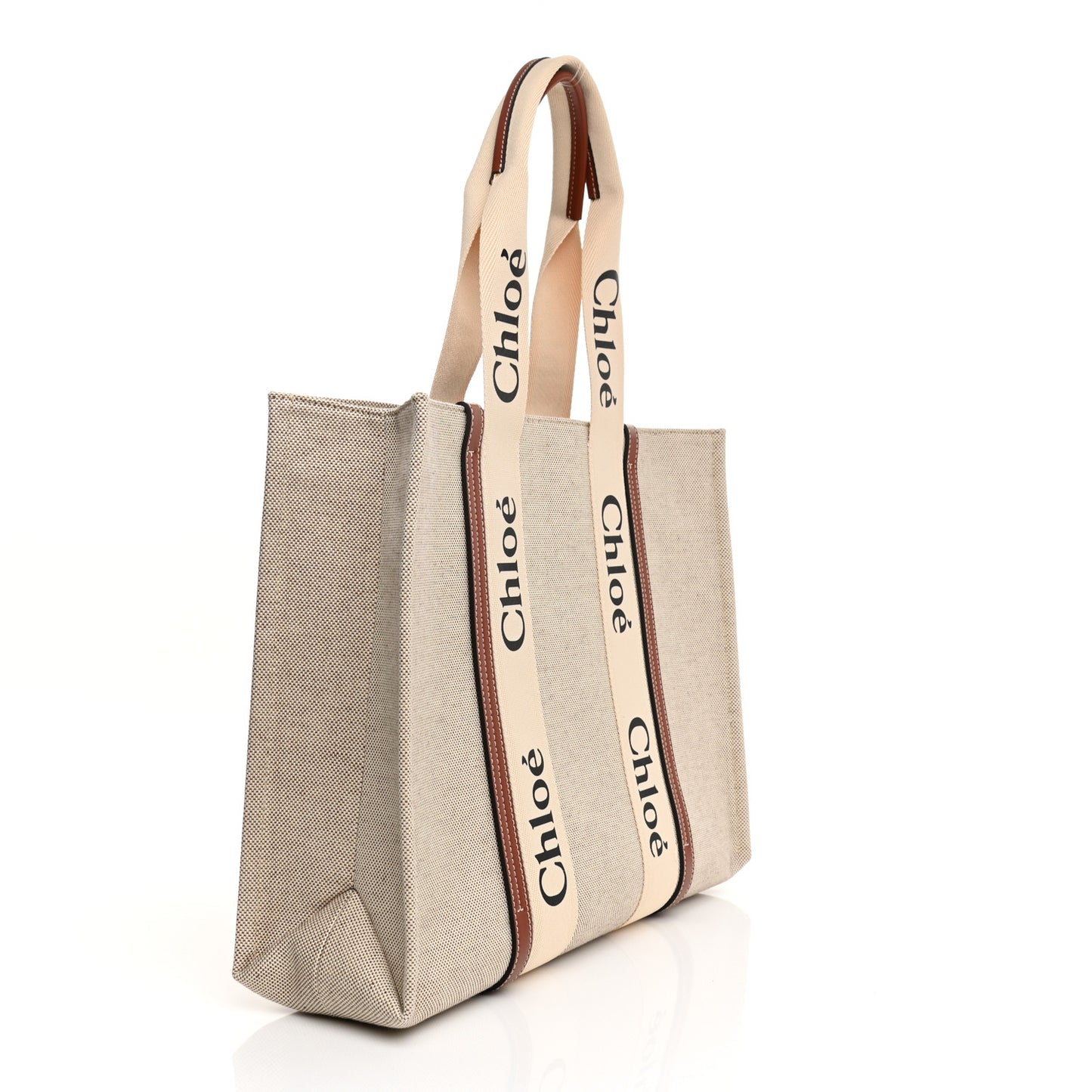 Cotton Calfskin Large Woody Ribbon Tote White Brown