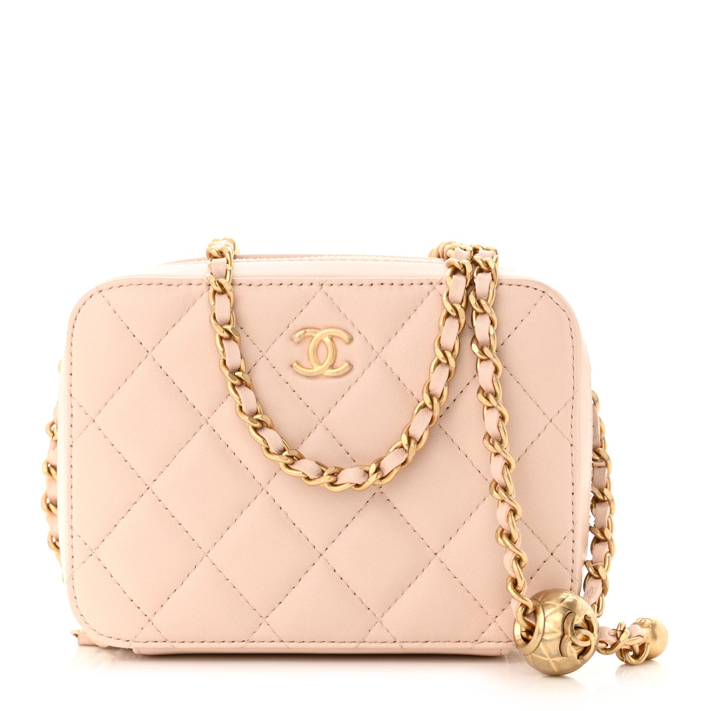 Lambskin Quilted CC Pearl Crush Camera Case Light Beige