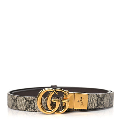 Gucci GG Supreme Monogram Plutone Calfskin Double G Reversible 37mm Belt 70 28 Beige Ebony New Acero 1 of 7