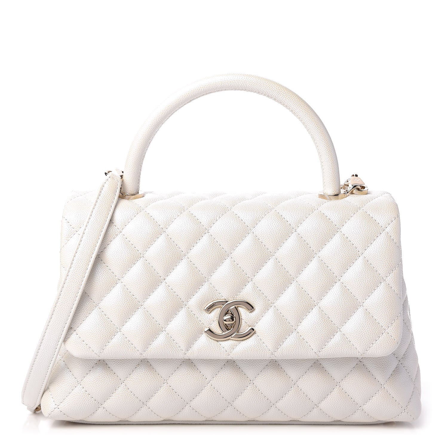 Chanel Iridescent Caviar Quilted Small Coco Handle Flap White 1 of 12