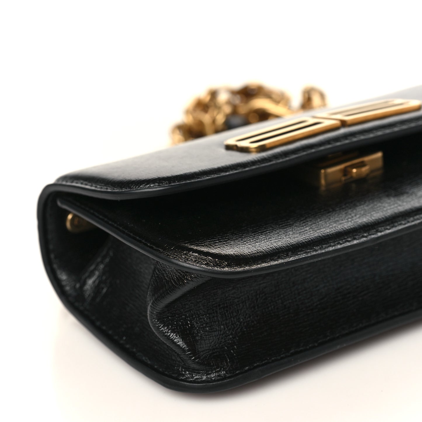 Calfskin Stripe Embossed Gossip Chain Bag XS Black