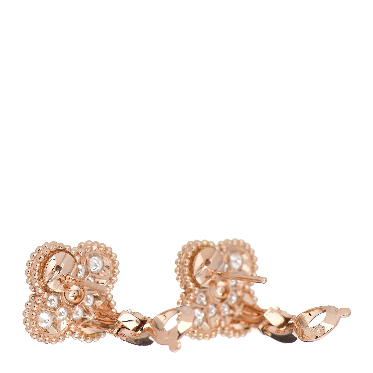 Van Cleef & Arpels 18K Rose Gold Diamond Vintage Alhambra Earrings 3 of 5
