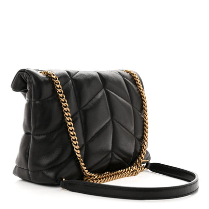 Saint Laurent Lambskin Quilted Toy Loulou Puffer Monogram Chain Satchel Black 3 of 10