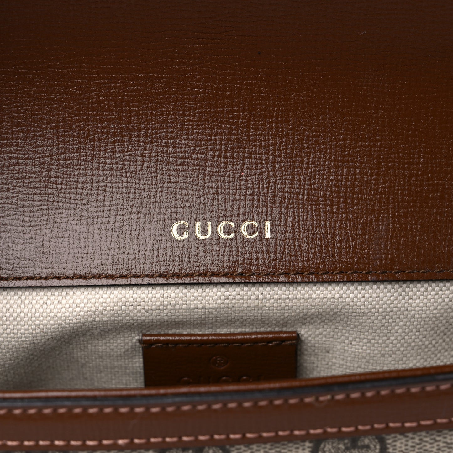 GG Supreme Monogram Web Mini Horsebit 1955 Shoulder Bag Beige Brown Sugar