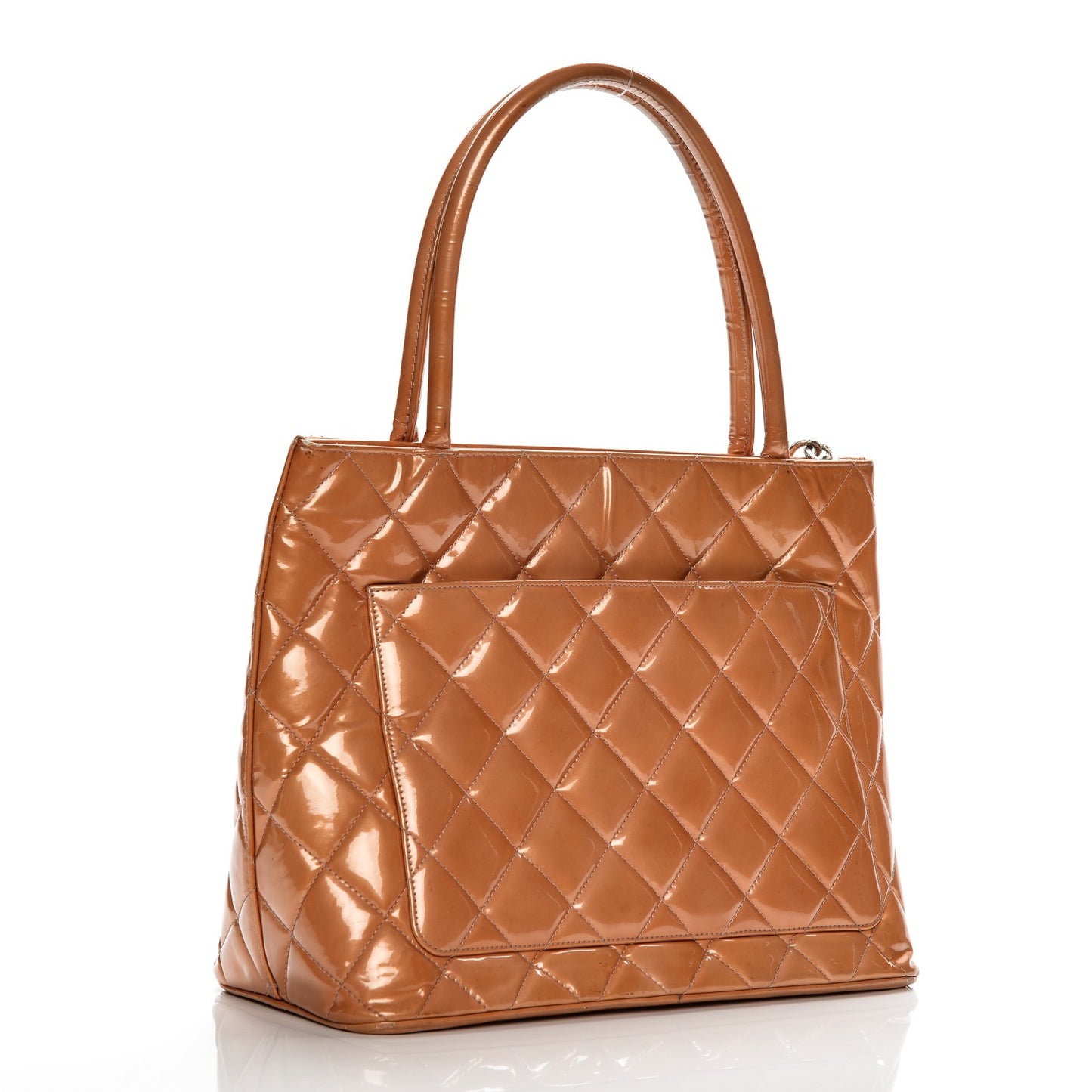 Patent Quilted Medallion Tote Orange