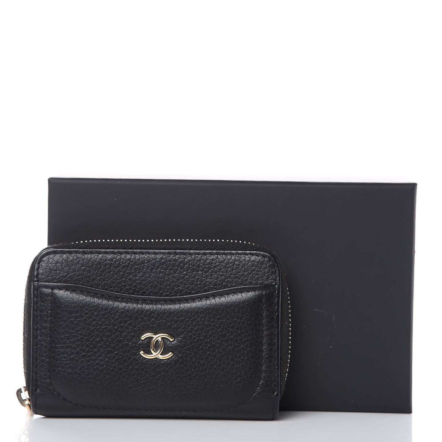 Grained Calfskin Neo Executive Zip Coin Purse Black