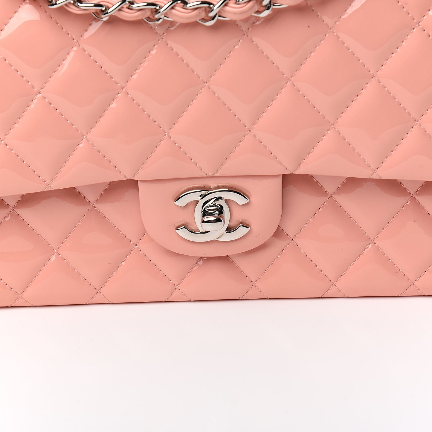 Patent Quilted Medium Double Flap Light Pink
