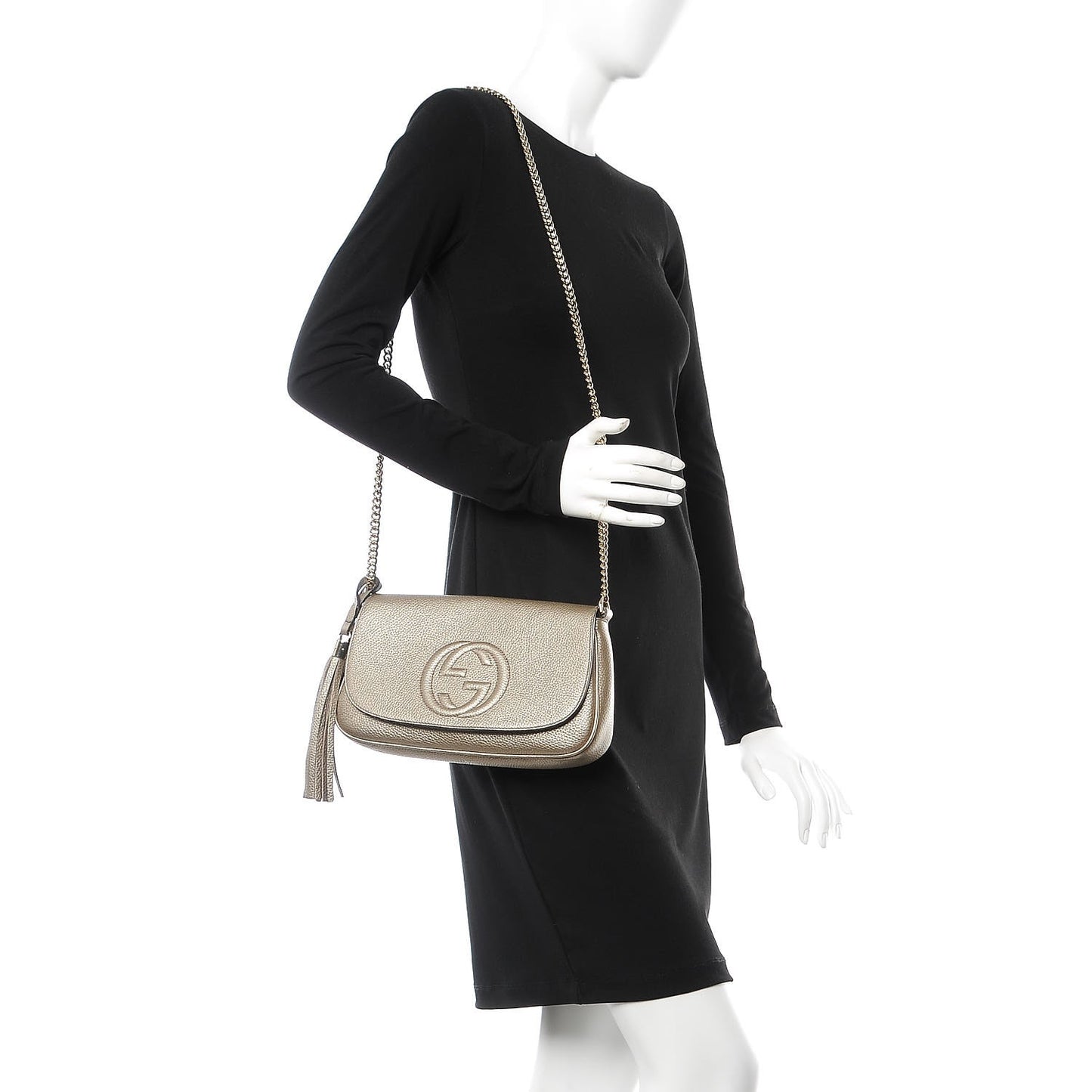 Metallic Pebbled Calfskin Medium Soho Flap Crossbody Golden Beige