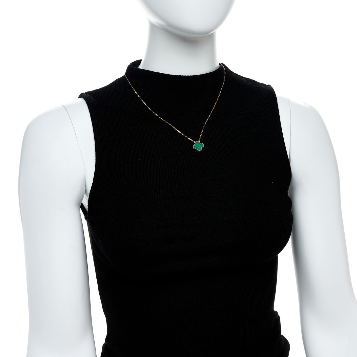 18K Yellow Gold Malachite Vintage Alhambra Pendant Necklace