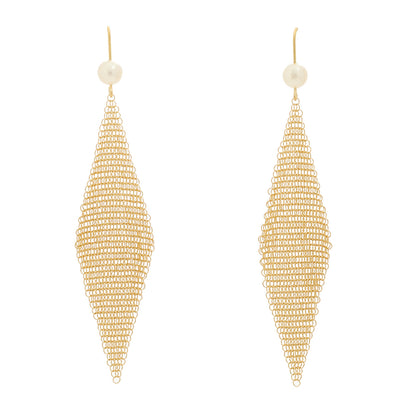 Tiffany 18K Yellow Gold Cultured Pearl Elsa Peretti Mesh Earrings 1 of 5