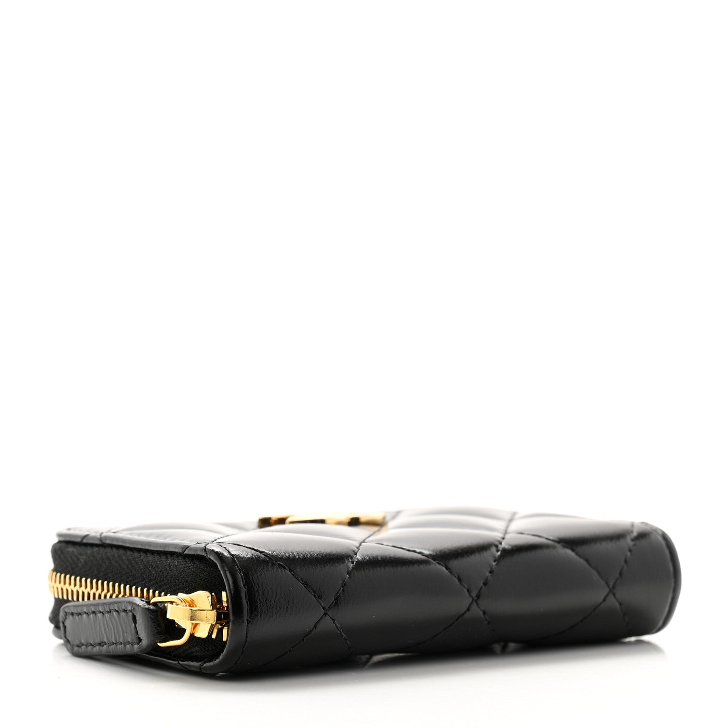 Chanel Shiny Lambskin Quilted Textured CC Zip Coin Purse Black 4 of 10