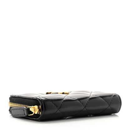 Chanel Shiny Lambskin Quilted Textured CC Zip Coin Purse Black 4 of 10