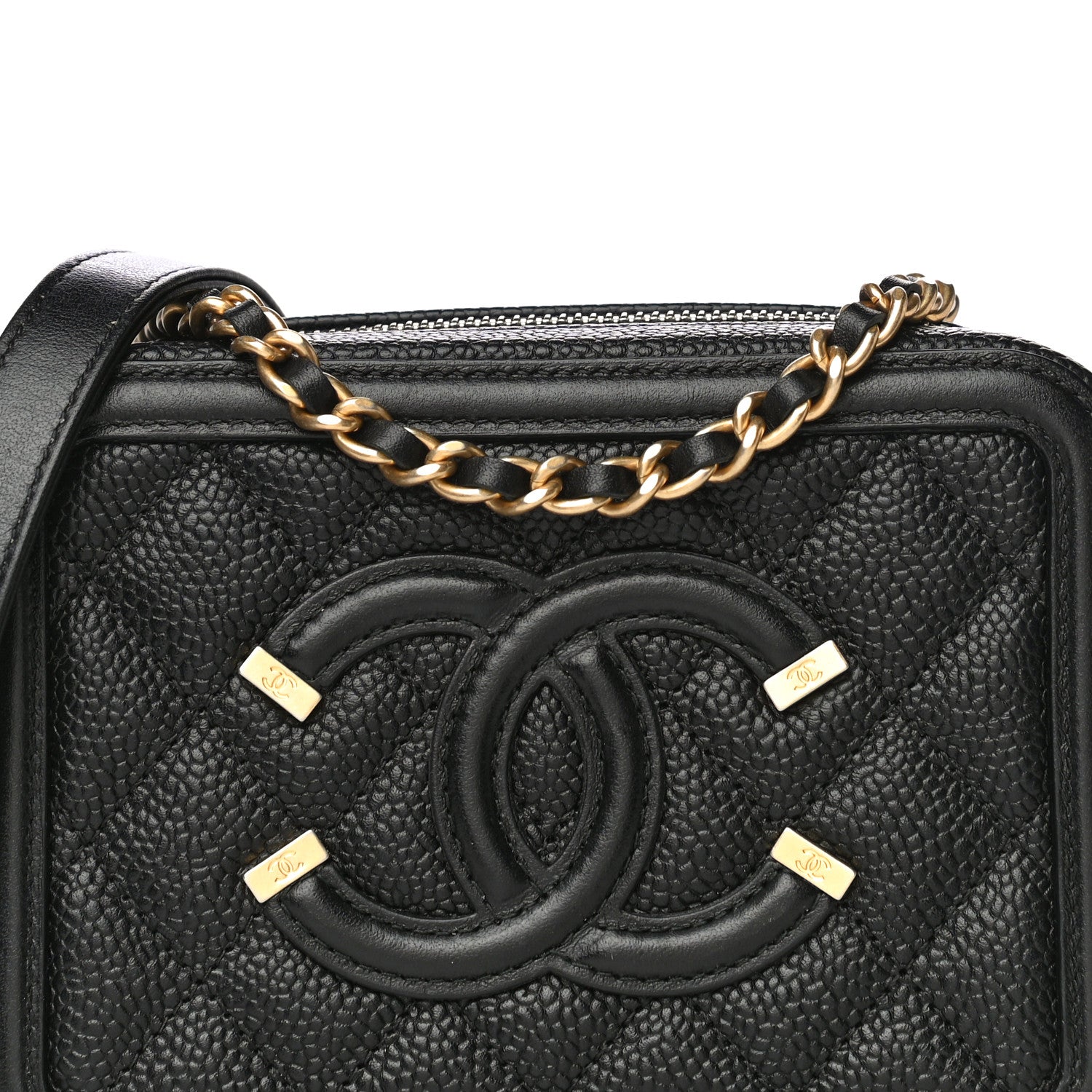 Chanel Caviar Quilted CC Filigree Vanity Clutch With Chain Black 8 of 10