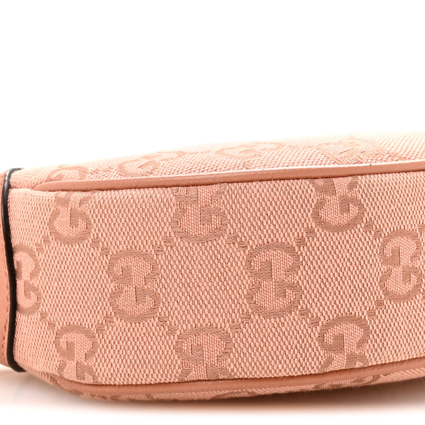 GG Supreme Monogram Textured Calfskin Web Mini Ophidia Half Moon Hobo Rose Pink