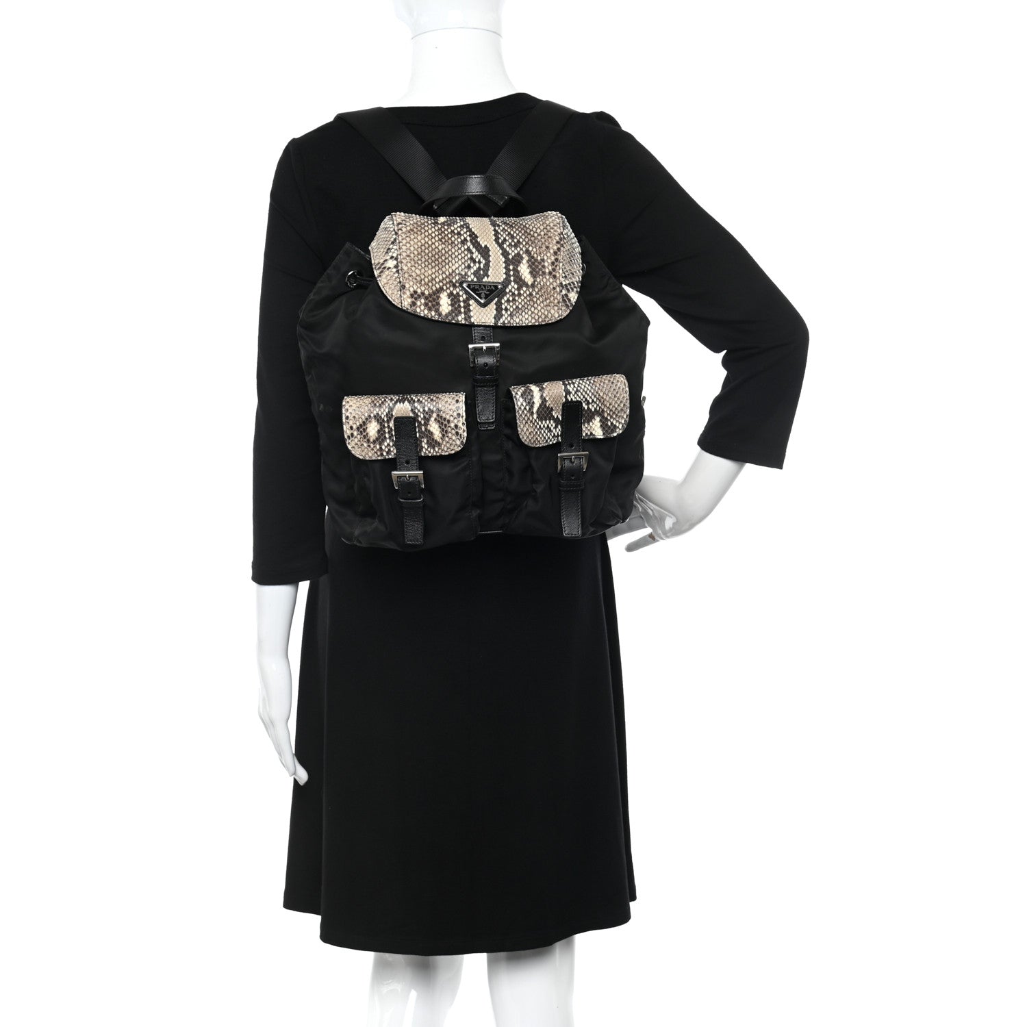 Prada Tessuto Nylon Snakeskin Saffiano Medium Backpack Black Roccia 2 of 11