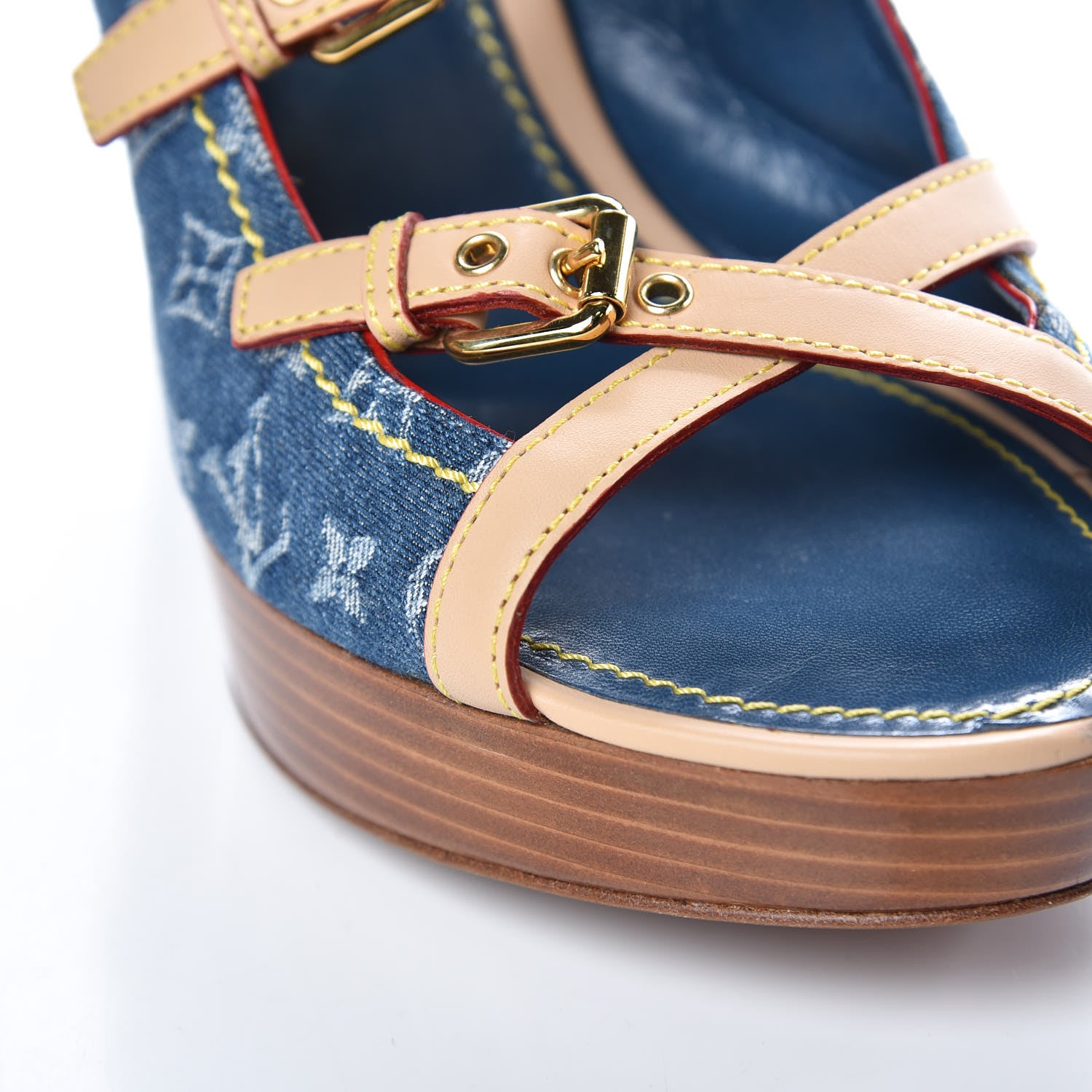 Louis Vuitton Denim Monogram Alyssa Wedges 41 Blue 10 of 11