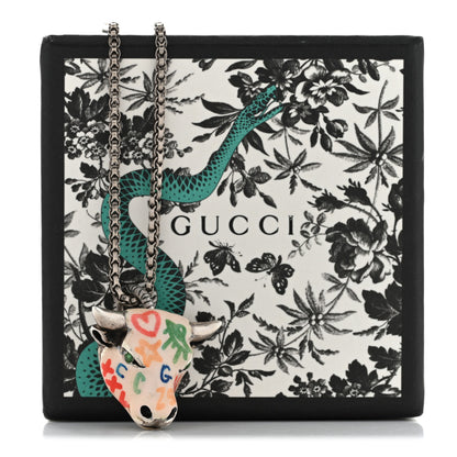 Gucci Sterling Silver Enamel Crystal Anger Forest Bull Head Necklace Multicolor 6 of 6