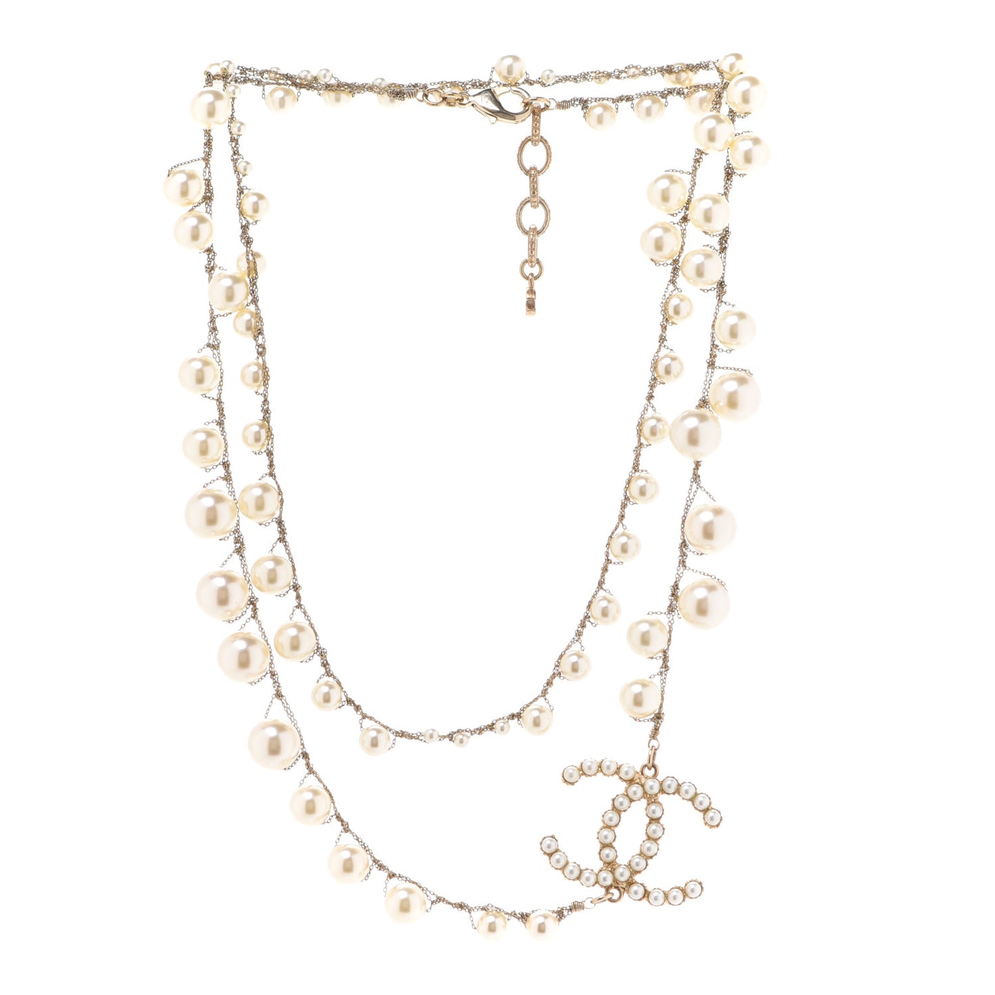 Pearl CC Long Necklace Gold Pearly White