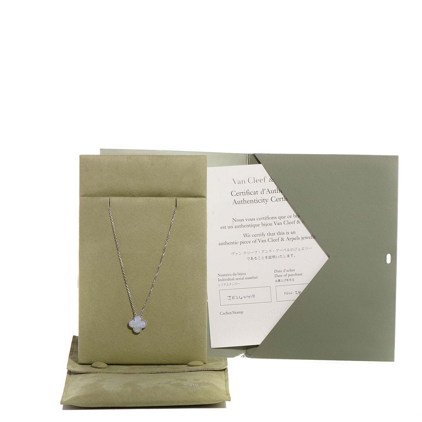 18K White Gold Mother of Pearl Vintage Alhambra Pendant Necklace