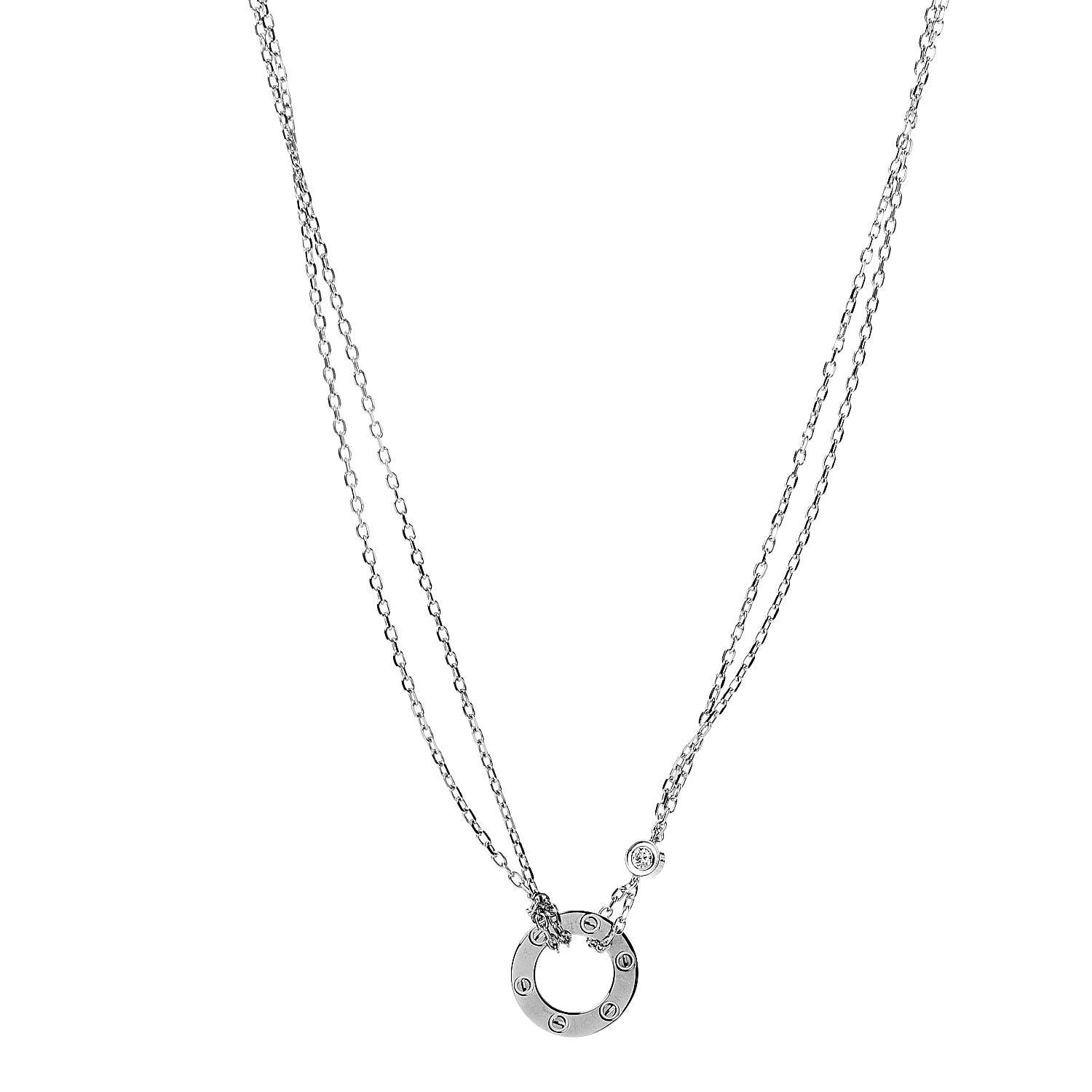 Cartier 18K White Gold 2 Diamond LOVE Necklace 1 of 6