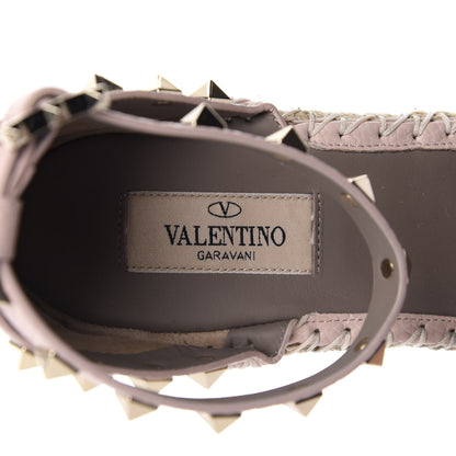 Valentino Garavani Grained Calfskin Rockstud Ankle Strap Espadrille 15/105mm Wedge Sandals 39 Rose Quartz Natural 7 of 9