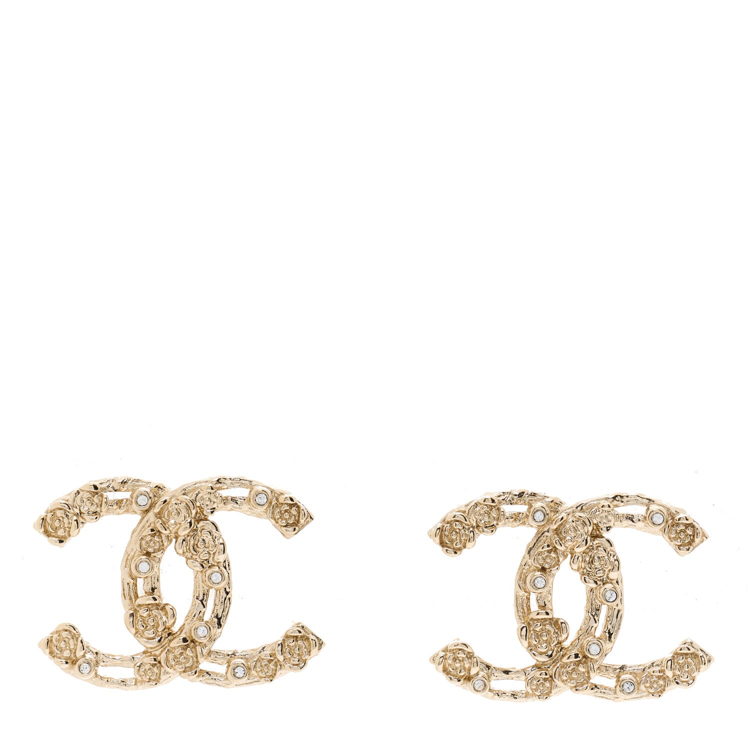 Chanel Crystal CC Camellia Earrings Gold 1 of 3