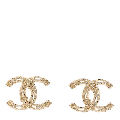 Chanel Crystal CC Camellia Earrings Gold 1 of 3