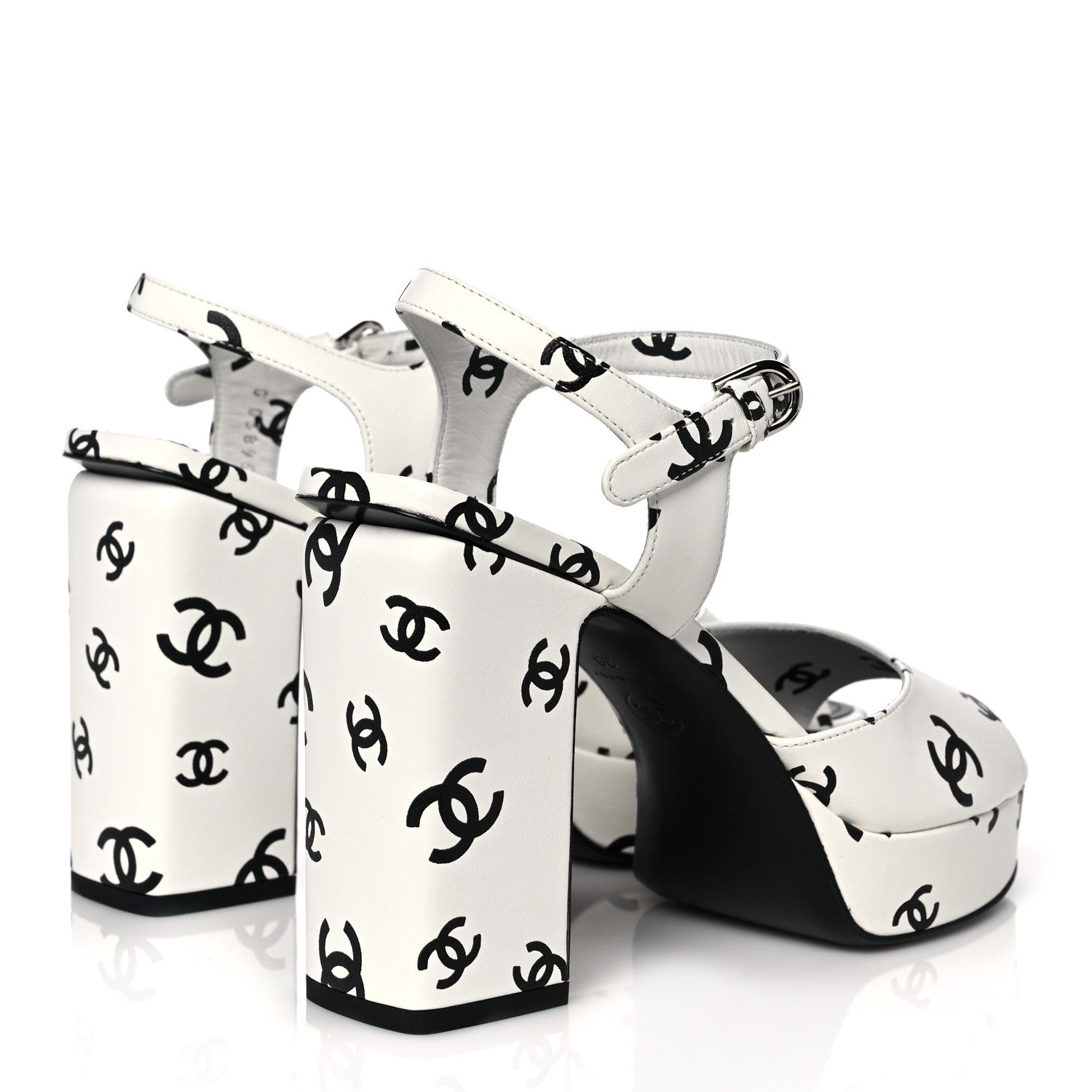 Chanel Printed Lambskin Coco Beach Platform Sandals 39 White Black 4 of 10