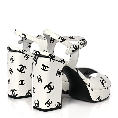 Chanel Printed Lambskin Coco Beach Platform Sandals 39 White Black 4 of 10