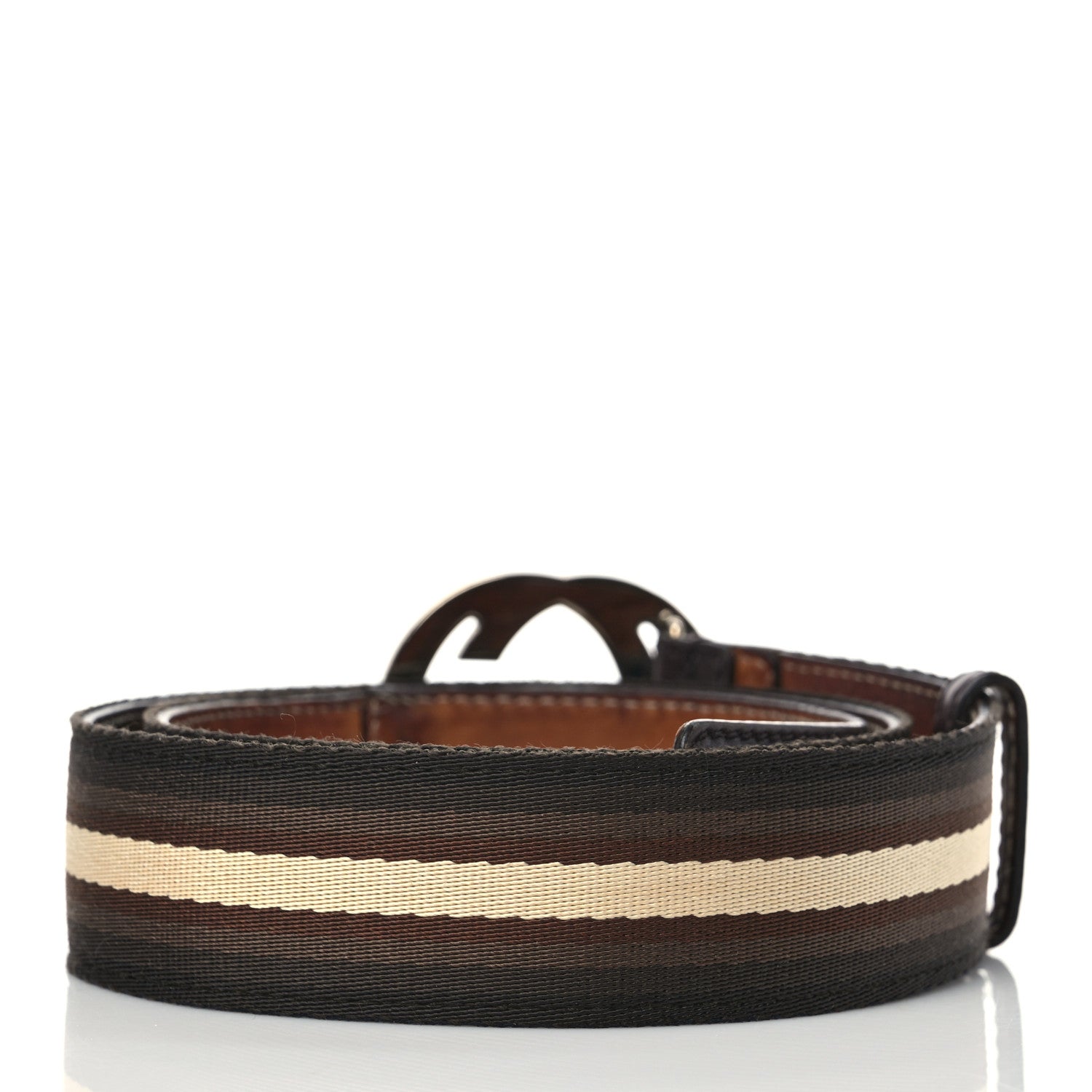 Gucci Calfskin Web Interlocking G Belt 95 38 Brown Cream 3 of 8