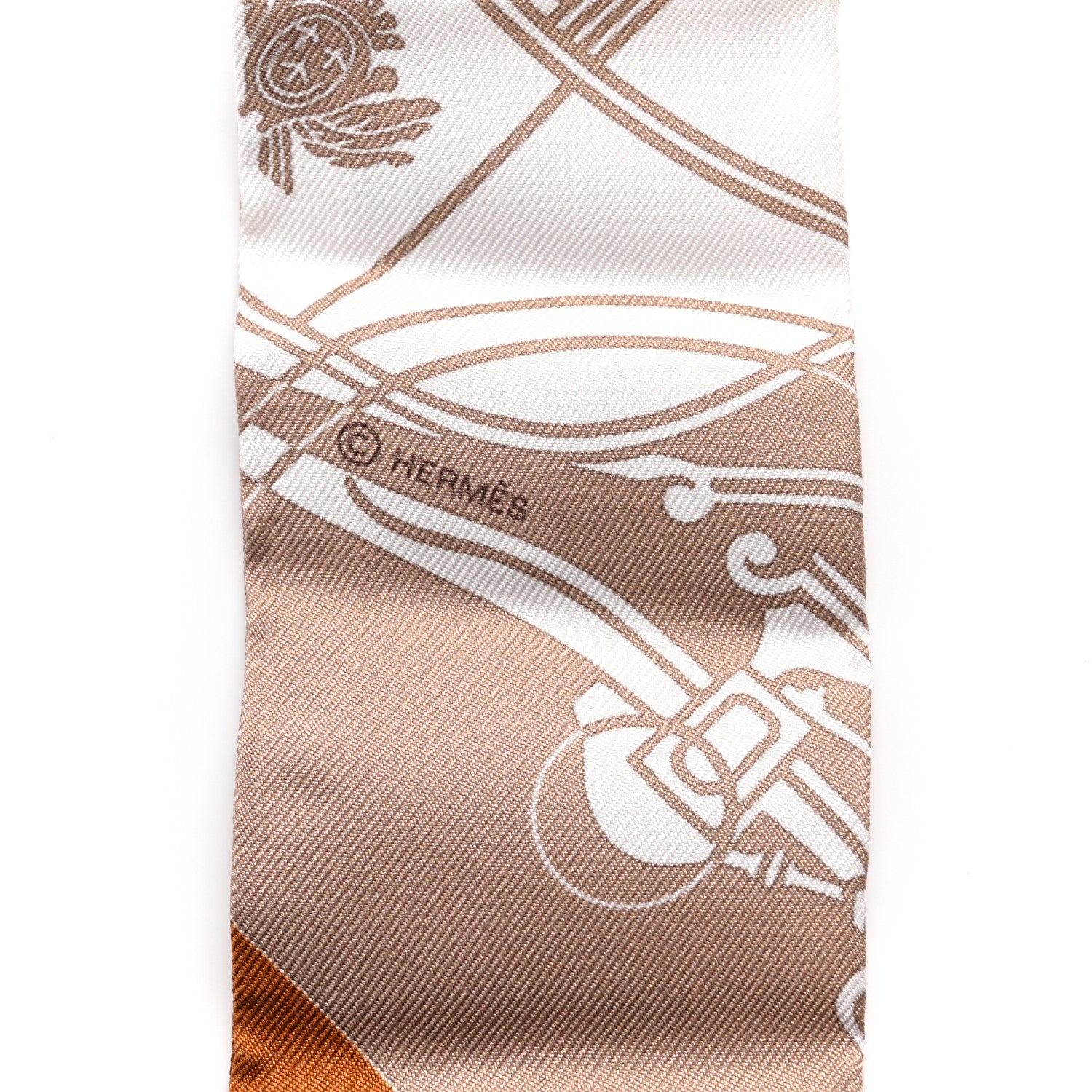 Hermes Silk Ex-Libris Twilly Beige White Caramel 3 of 6