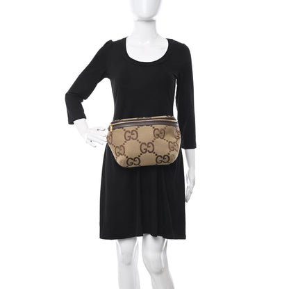 Gucci Monogram Jumbo GG Textured Dollar Calfskin Web Belt Bag Camel Ebony New Acero 2 of 10