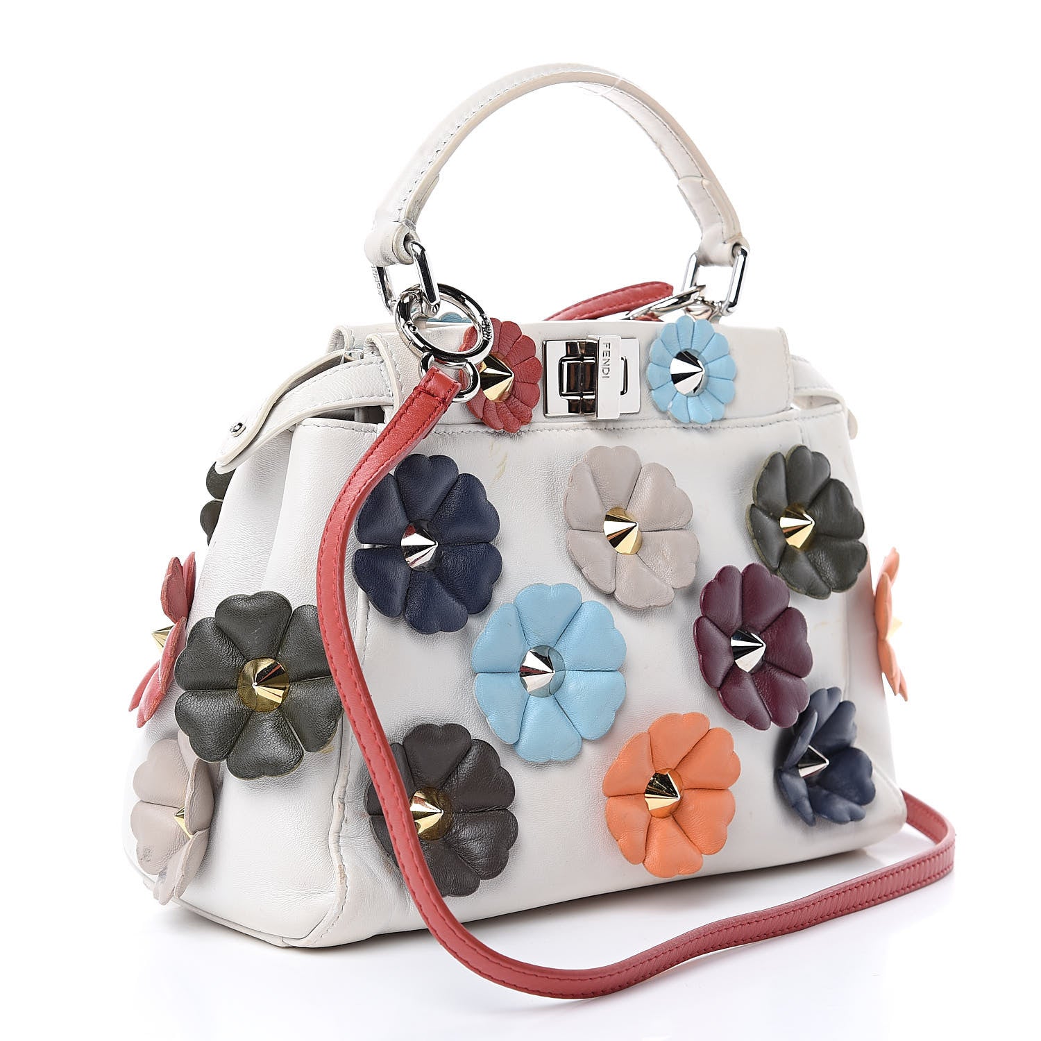 Fendi Nappa Flowerland Mini Peekaboo Iconic Satchel White Ice Multicolor 3 of 19