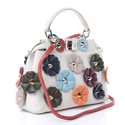 Fendi Nappa Flowerland Mini Peekaboo Iconic Satchel White Ice Multicolor 3 of 19